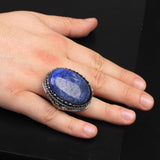 Vintage Lapis Lazuli Eagle Ring for Men - Large Oval Stone 925 Sterling Silver Turkish Handmade Polished Engagement Ring with Silver Polishing Cloth Gift — image 2