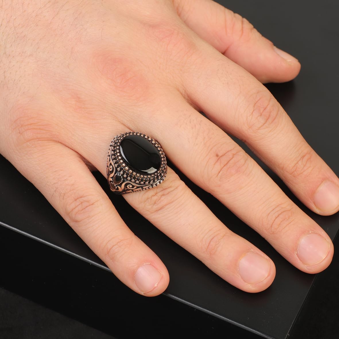 Onyx Ring Signet Ring Ottoman Vintage 925 Sterling Silver Ring Promise Ring for Him Engagement Ring Gemstone Ring Gift for Husband Unique Design