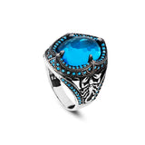 Handmade 925 Sterling Silver Scorpion Ring for Men - Man Silver Aquamarine Stone Ring - Unique Gemstone Jewelry with Aquamarine Stone and Silver Polishing Cloth Gift — image 1