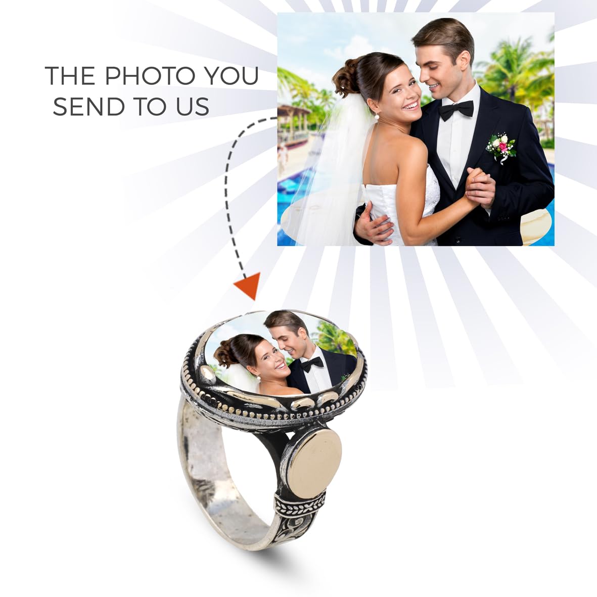 Handmade 925 Sterling Silver Personalized Rings - Custom Photo Ring with Name Engraving