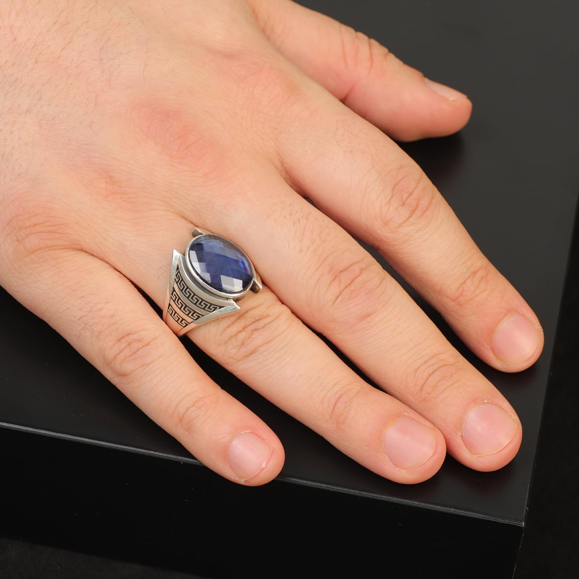 Sapphire Ring Gemstone Ring Ottoman Statement Ring Vintage Ring Pinky Ring Sterling Silver Ring Gift for Him Handmade