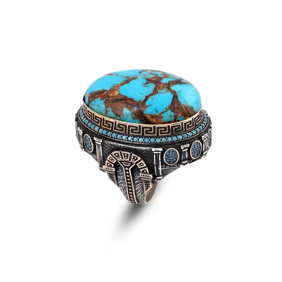 Special Turquoise Stone Ring – Large Oval Stone in Polished 925 Sterling Silver