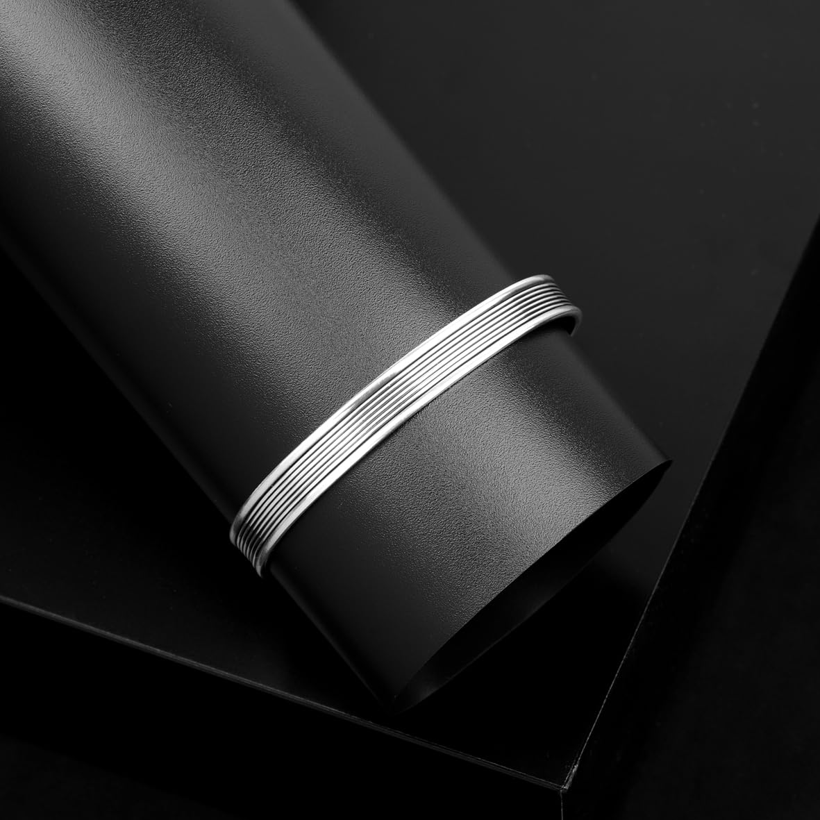 Hand-Engraved Thick Silver Band Bracelet for Men – Handmade Sterling Silver Cuff