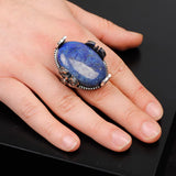 Handmade Large Lapis Lazuli Ax Ring - 925 Sterling Silver Men's Gemstone Jewelry with Silver Polishing Cloth Gift — image 2
