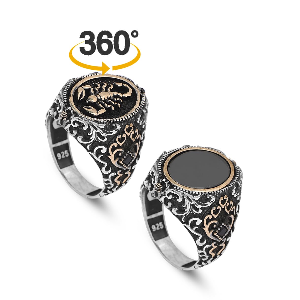 Black Onyx and Sterling Silver Rotating Scorpion Ring for Men - Men's Rotating Scorpion Ring with Black Onyx - Birthday Gifts