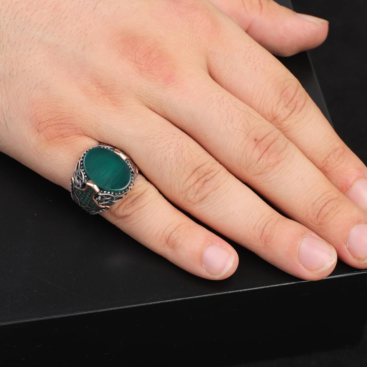 Handmade Vintage Jade Oval Stone Ring – 925 Sterling Silver Signet and Pinky Ring for Men
