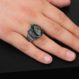 Handmade Jade Eagle Pinky Ring - Vintage Ottoman Style Sterling Silver Engagement Ring for Men with Custom Engraving & Gift Silver Polishing Cloth — image 2