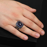 Vintage Blue Sapphire Ring - Handmade Men's Gemstone Ring in 925 Sterling Silver - Polished Turkish Engagement Ring with Silver Polishing Cloth Gift — image 2