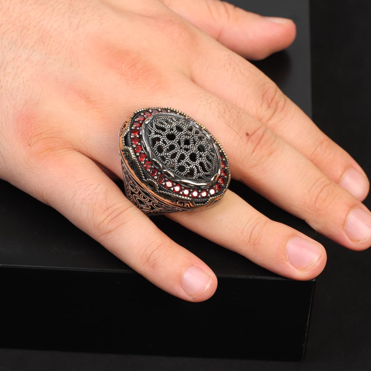 Garnet Ring Ottoman Style – Large Statement Vintage Ring for Men
