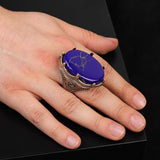 Lapis Lazuli Oval Gemstone Ring - Large Handmade Ottoman Style 925 Sterling Silver Men's Ring with Silver Polishing Cloth Gift — image 2