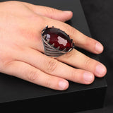 Vintage Garnet Ring for Men - Chunky Sterling Silver Ring with Gemstone — image 2