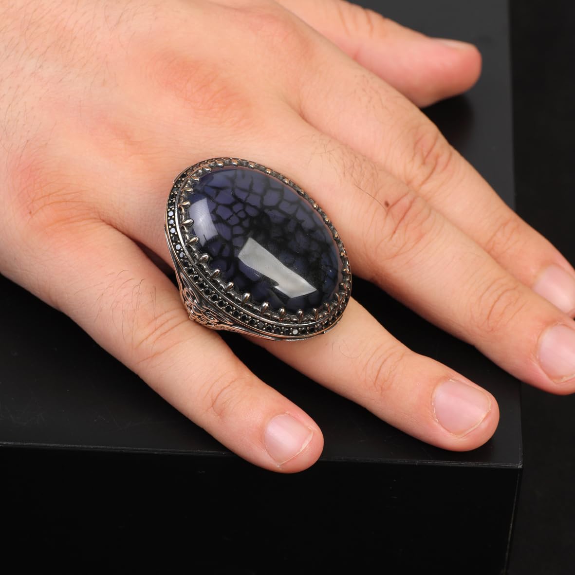 Handmade Yemen Agate Ring Ottoman Style – Large Statement Vintage Gemstone Ring for Men