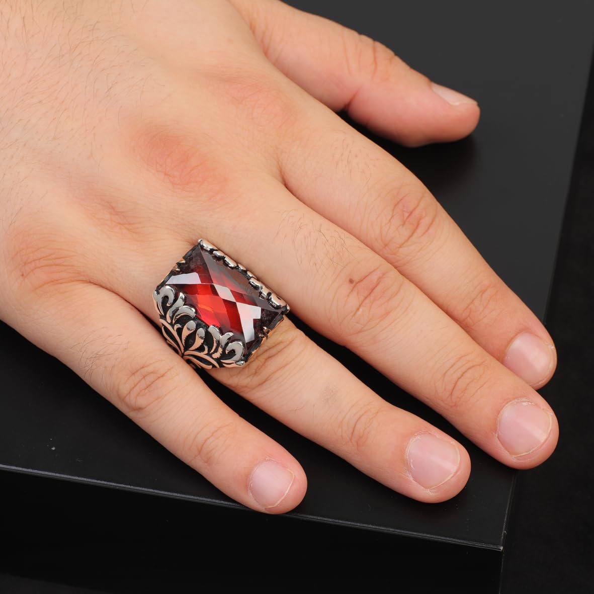 Men's Garnet Ring in 925 Sterling Silver