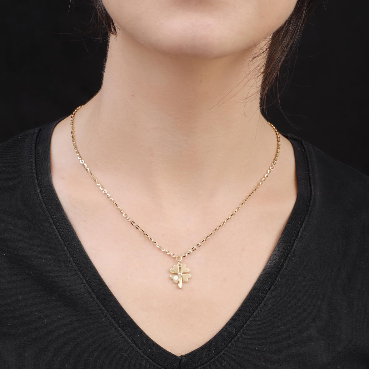 Four-Leaf Clover Gold Plated Sterling Silver Necklace - Gold Jewelry for Women Aesthetic and Cute - Birthday Gifts for Women