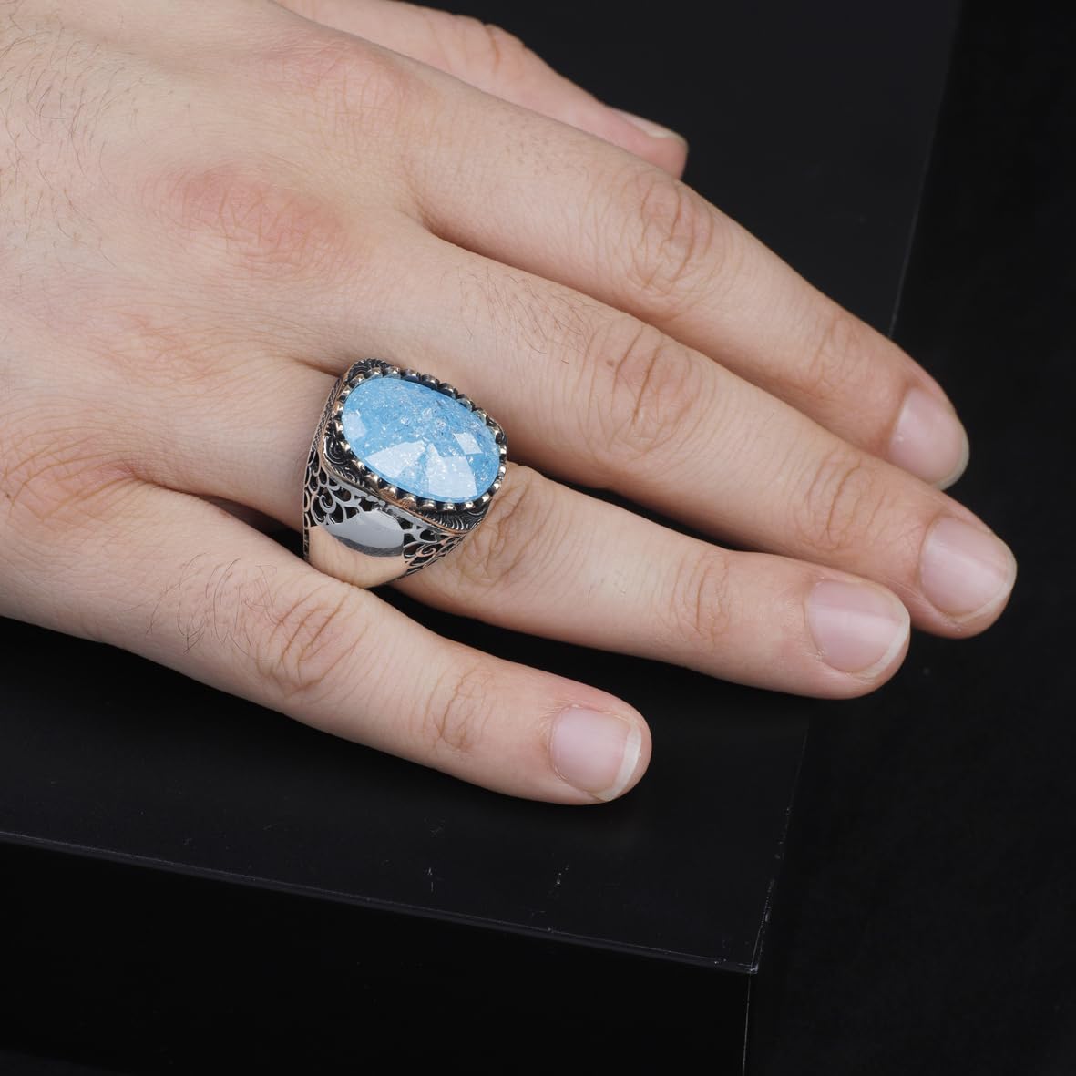 Vintage Handmade 925 Sterling Silver Men's Gemstone Ring - 925 Sterling Silver Rings for Men - Handcrafted Ring for Men