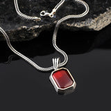 Sterling Silver Garnet Gemstone Necklace for Men - Gothic Pendant Chain with Biker Style & Silver Polishing Cloth Gift — image 3