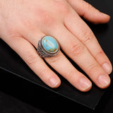 Handmade Genuine Turquoise Men's Ring - 925 Sterling Silver Gemstone Jewelry with Silver Polishing Cloth Gift — image 2