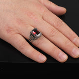 Handmade Garnet Pinky Ring - Vintage Ottoman Style Sterling Silver Ring for Men with Custom Engraving - Men's Gemstone Engagement Ring with Silver Polishing Cloth Gift — image 2