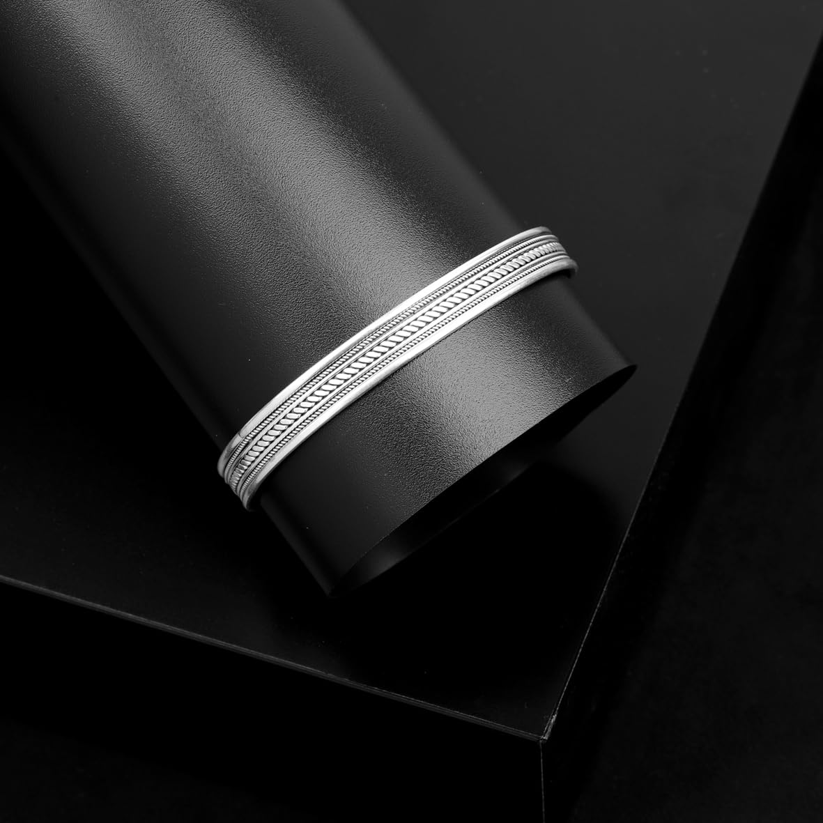 Hand-Engraved Thick Silver Band Bracelet for Men – Handmade Sterling Silver Cuff