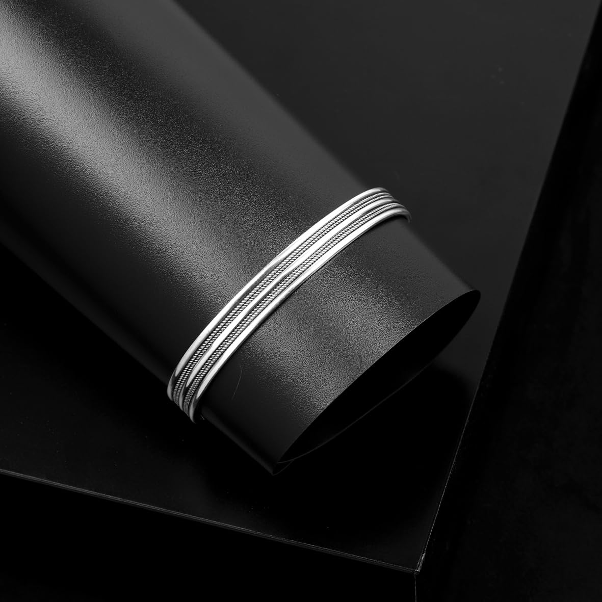 Hand-Engraved Thick Silver Band Bracelet for Men – Handmade Sterling Silver Cuff