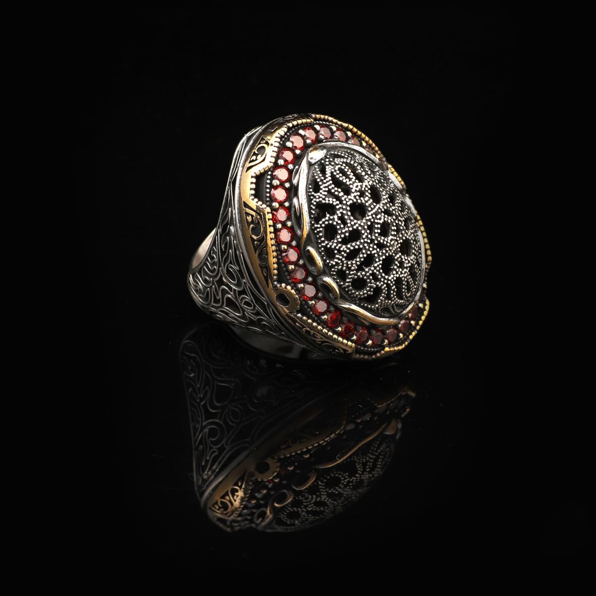 Garnet Ring Ottoman Style – Large Statement Vintage Ring for Men