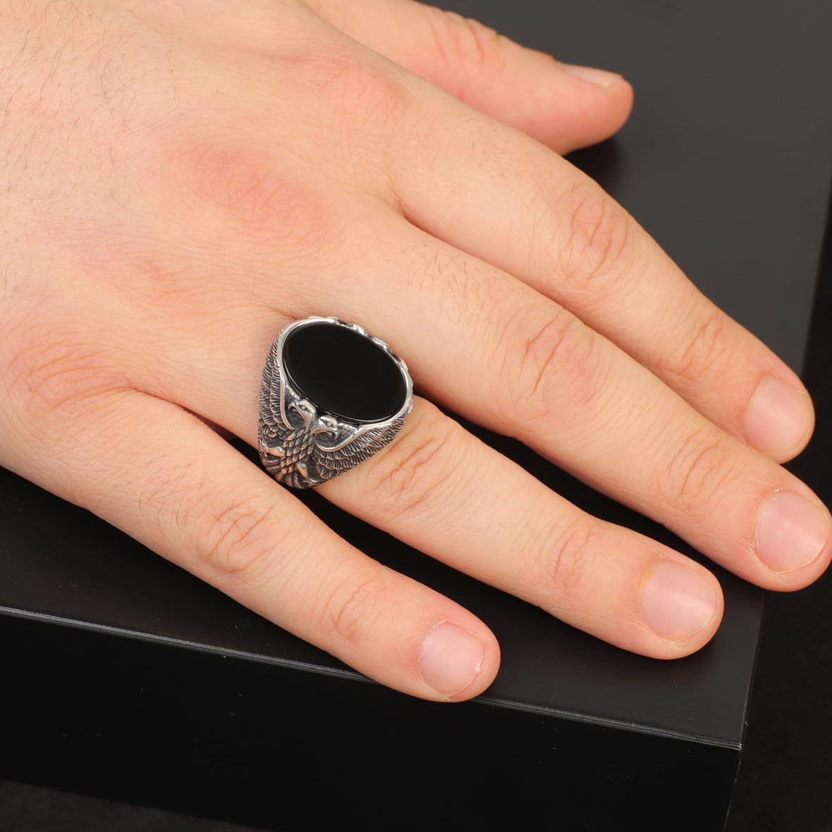 Eagle Ring Onyx Ring Silver Signet Ring Gemstone Ring Ottoman Statement Ring Vintage Ring Sterling Silver Ring Gift for Him