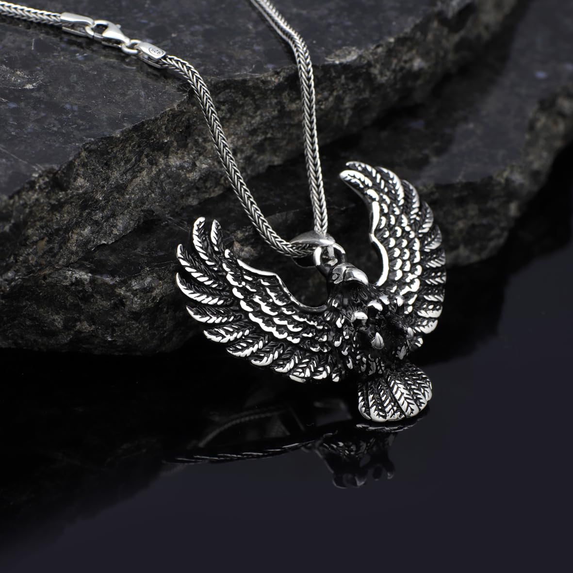 Sterling Silver Eagle Necklace for Men - Animal Jewelry - Complete with Men's Silver Chain - Birthday Gifts