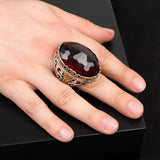 Garnet Ring Oval Stone - Handmade Vintage Ottoman Large Gemstone Ring Men - 925 Sterling Silver Men's Ring with Silver Polishing Cloth Gift — image 2
