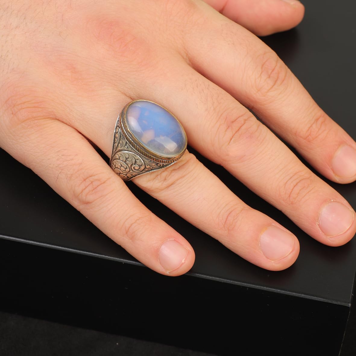 Moonstone Ring Ottoman Vintage 925 Sterling Silver Ring Promise Ring for Him Engagement Ring Gemstone Ring Gift for Husband Jewelry