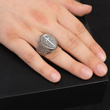 Vintage Shield Cross Signet Ring for Men - 925 Sterling Silver Christian Statement Ring - Polished Handmade Engagement Ring with Custom Engraving — image 2