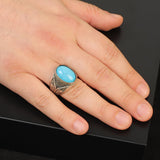 Mens Turquoise Ring Gemstone Ring Ottoman Statement Ring Vintage Ring Pinky Ring Sterling Silver Ring Gift for Him Handmade — image 2