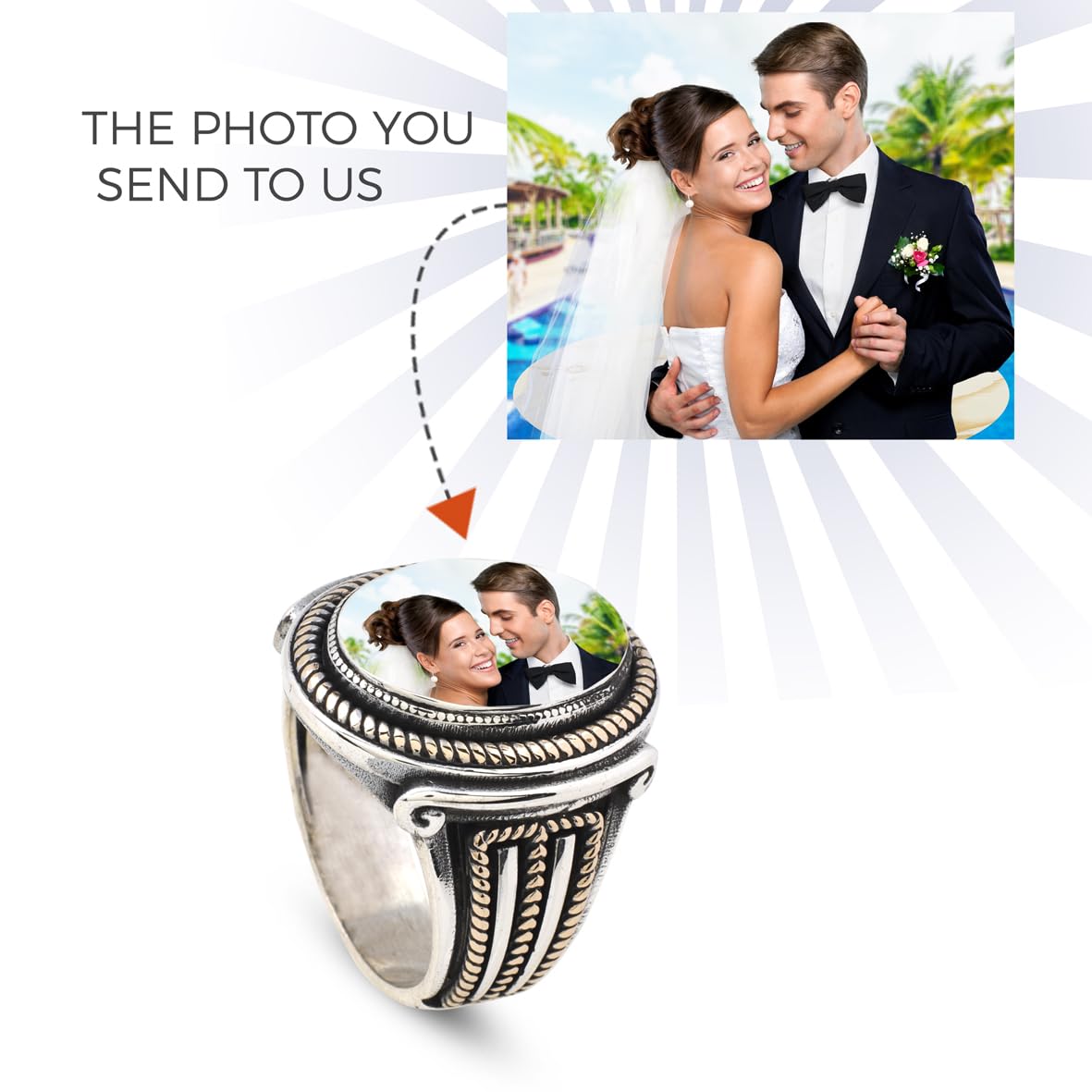 Handmade 925 Sterling Silver Personalized Rings - Custom Photo Ring with Name Engraving