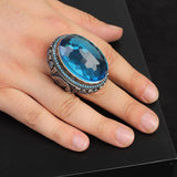 Aquamarine Ring with Micro Turquoise Stone – Large Oval Stone in Polished 925 Sterling Silver — image 2