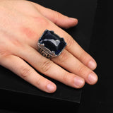 Vintage Large Blue Sapphire Ax Ring for Men - 925 Sterling Silver Turkish Handmade Polished Engagement Ring with Silver Polishing Cloth Gift — image 2