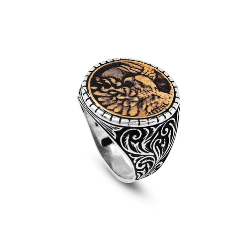 925 Sterling Silver Men's Ring - Handmade Eagle Signet Design for Bikers with Custom Animal Motif - Ring with Silver Polishing Cloth Gift