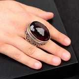 Men’s Chunky Sterling Silver Garnet and Micro Sapphire Ring – Handmade Ottoman Gemstone Ring with Vintage Design — image 2