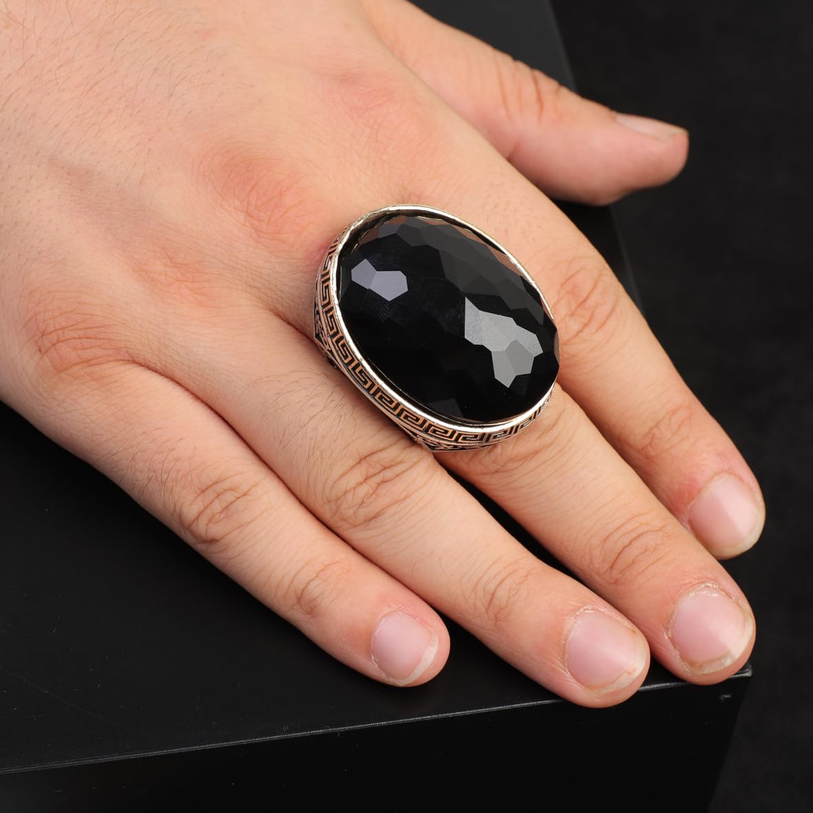 Handmade Black Onyx Ring for Men – Large Oval Stone in Vintage 925 Sterling Silver
