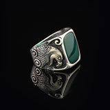 Men's Sterling Silver Eagle & Jade Ring – Vintage Signet Gemstone Ring — image 4