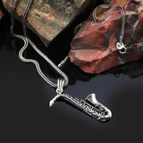 Sterling Silver Saxophone Necklace - Polished Mens Pendant with Silver Chain - Gothic Biker Necklace - Includes Silver Cleaning Cloth Gift — image 2
