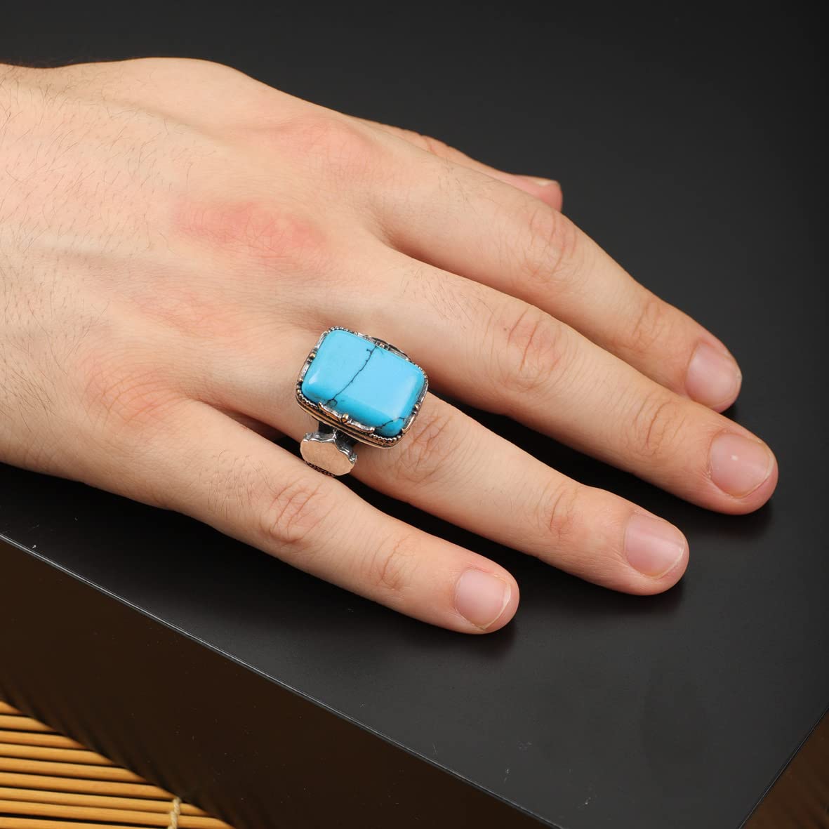925K Sterling Silver Mens Turquoise Ring
