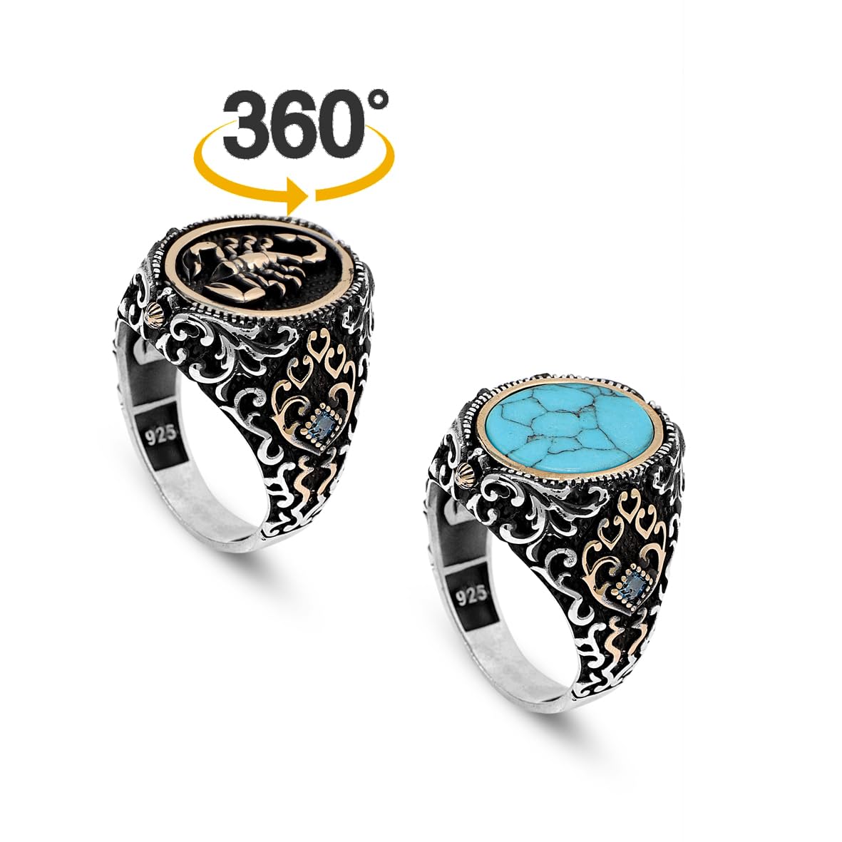 925 Sterling Silver Rotating Turquoise Ring - Men's Rotating Turquoise Scorpion Ring - Handcrafted 925 Sterling Silver Jewelry - Birthday Gifts