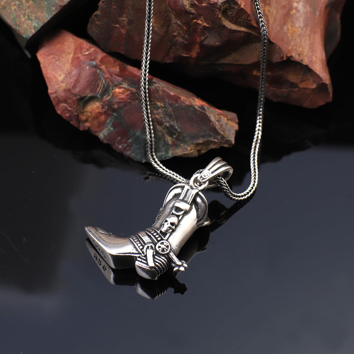 Sterling Silver Cowboy Skull Necklace for Men - Gothic Biker Pendant with Silver Chain &Cleaning Cloth Gift - mens necklace -valentine's day