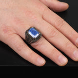Handmade Sapphire Ottoman Ring with Micro Onyx Stone – Sterling Silver Vintage Mens Gemstone Ring – Engagement Rings for Men with Custom Engraving & Gift Silver Polishing Cloth — image 2