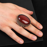 Carnelian Ring - Oval Gemstone - Large Handmade Ottoman Men Vintage 925 Sterling Silver Gemstone Ring with Silver Polishing Cloth Gift — image 2