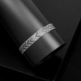 Handmade Silver Cuff Bracelet for Men – Thick Sterling Silver Band with Embroidered Vintage Design — image 2