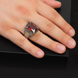Handmade Mens Sterling Silver Garnet Ring – Ottoman Vintage Gemstone Engagement Ring with Custom Engraving & Gift Silver Polishing Cloth — image 2