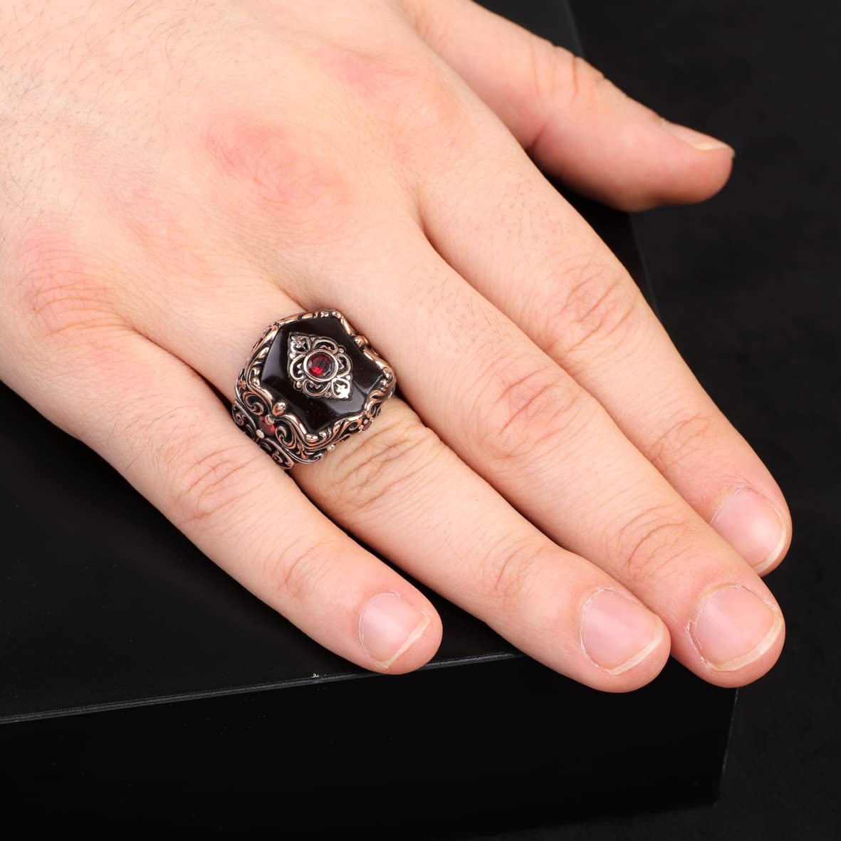 Vintage Ottoman Style Ruby Ring in Sterling Silver