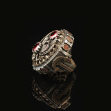 Garnet Eagle Signet Ring Large Statement Whiskey Barrel Chunky Silver Ottoman Vintage 925 Sterling Promise Engagement Gemstone Gift for Husband — image 4