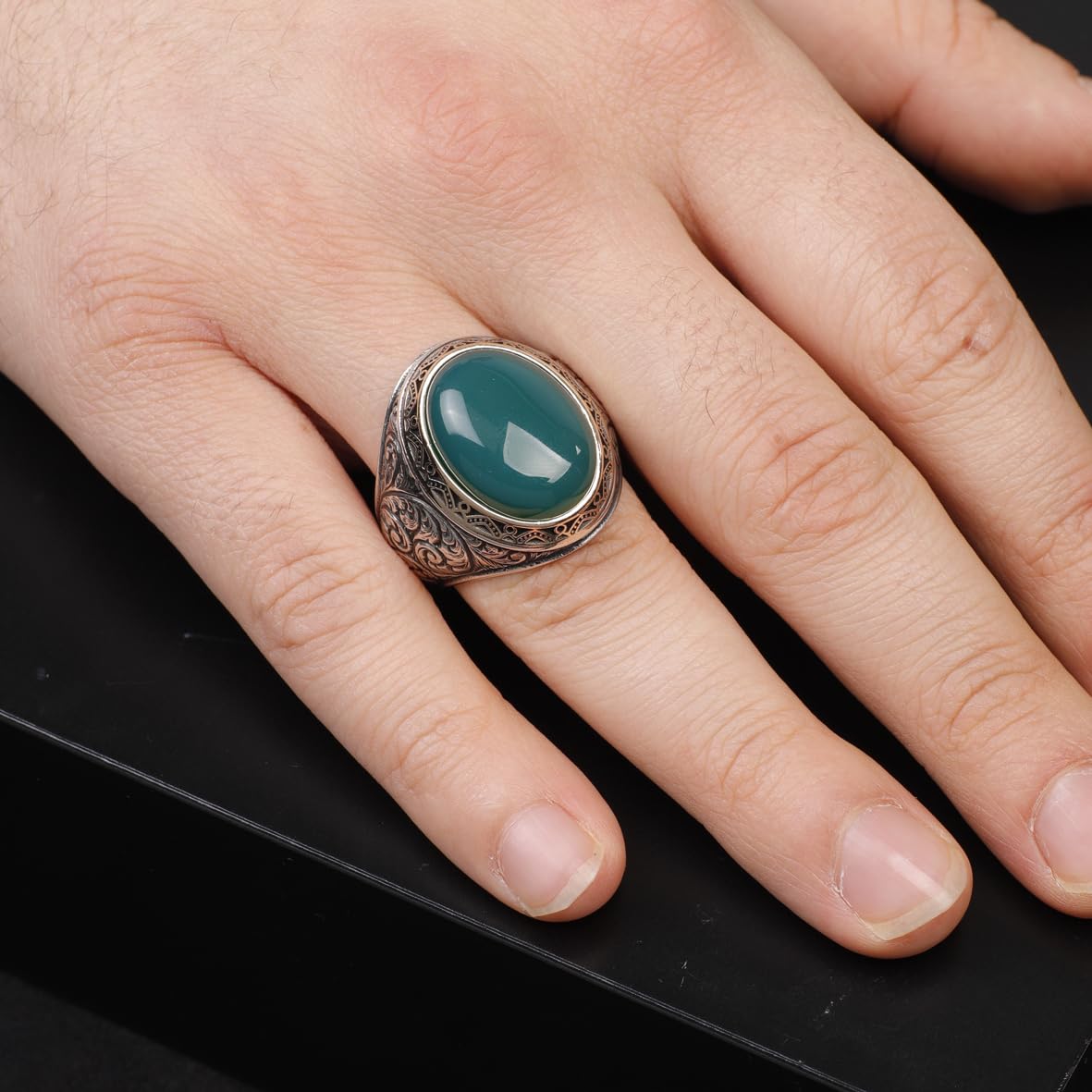 Handmade Jade Men's Ring - 925 Sterling Silver Gemstone Jewelry with Silver Polishing Cloth Gift - Jade Ring for Men