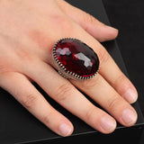 Men's 925 Sterling Silver Garnet Ring - Large Oval Vintage Stone — image 2